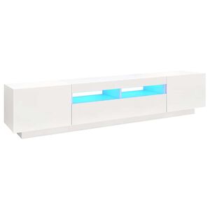 vidaXL ТВ шкаф с LED осветление, бял, 200x35x40 см