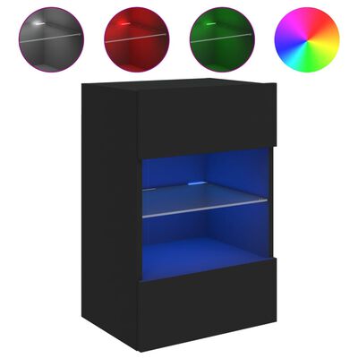 vidaXL Стенни ТВ шкафове с LED осветление, 2 бр, черни, 40x30x60,5 см