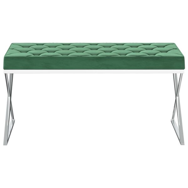 vidaXL Пейка, 97 см, тъмнозелено кадифе и неръждаема стомана