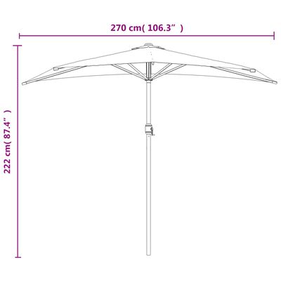 vidaXL Балконски чадър с алуминиев прът теракота 270x144x222см половин