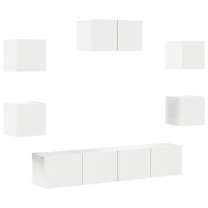 vidaXL Комплект ТВ шкафове от 7 части, бял, инженерно дърво