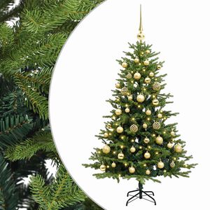 vidaXL Изкуствена коледна елха с топки 120 см 150 LED светодиода