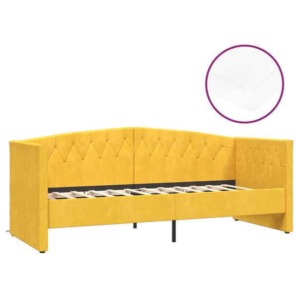 vidaXL Дневно легло с матрак, USB, жълто кадифе, 90х200 см