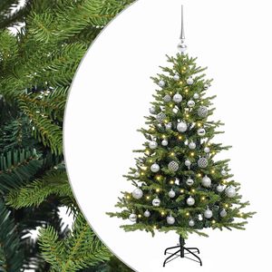 vidaXL Изкуствена коледна елха с топки 120 см 150 LED светодиода