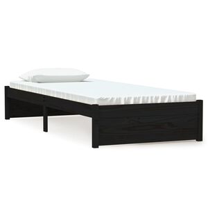 vidaXL Рамка за легло черна масивно дърво 75x190 см Small Single