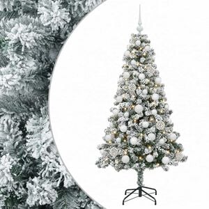 vidaXL Изкуствена коледна елха с топки 120 см 150 LED светодиода