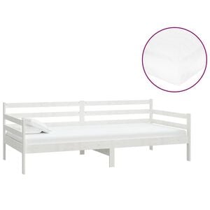 vidaXL Дневно легло с матрак, 90x200 см, бяло, борово дърво масив