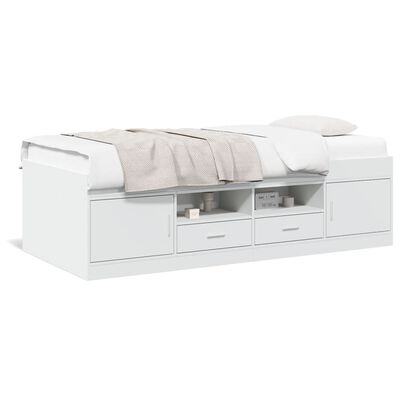 vidaXL Дневно легло с чекмеджета, бяло, 90x200 см, инженерно дърво