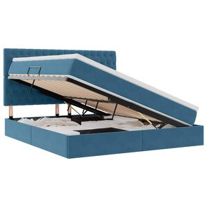 vidaXL Легло с място за съхранение и LED Тъмен син 180 x 200 cm Кадифе