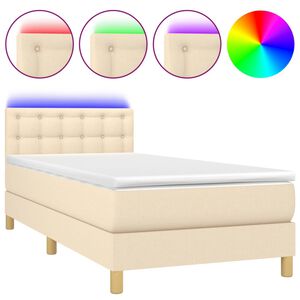 vidaXL Боксспринг легло с матрак и LED, кремаво, 80x200 см, плат