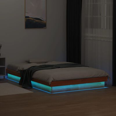 vidaXL LED рамка за легло восъчнокафяв 120x190 см борово дърво масив