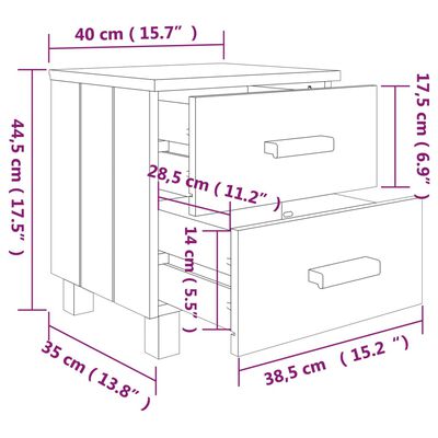 vidaXL Нощни шкафчета HAMAR, 2 бр, тъмносиви, 40x35x44,5 см, бор масив