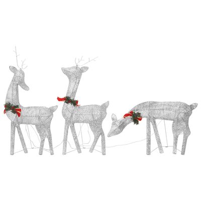 vidaXL Коледни елени, 6 бр, сребристи, студено бяло, мрежа