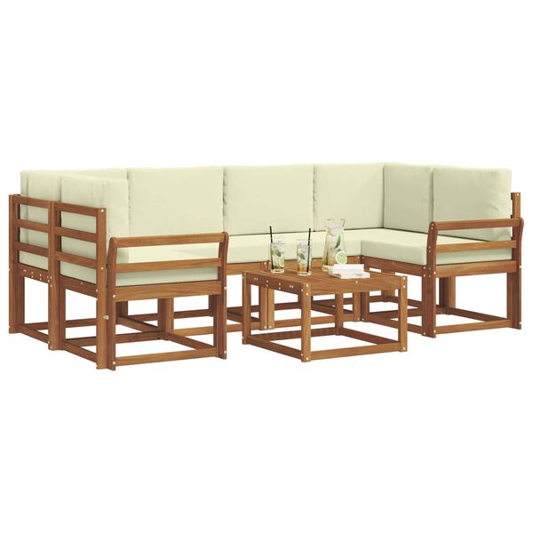 vidaXL Комплект дивани за открито 7 pcs Натурален и Крема