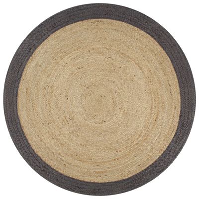 vidaXL Ръчно тъкан килим от юта, тъмносив кант, 120 см