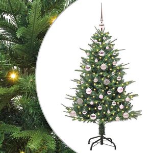 vidaXL Изкуствена светена коледна елха с комплект топки Зелено 120 cm