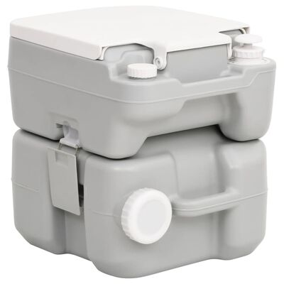 vidaXL Преносима къмпинг тоалетна, сиво и бяло, 20+10 л, HDPE