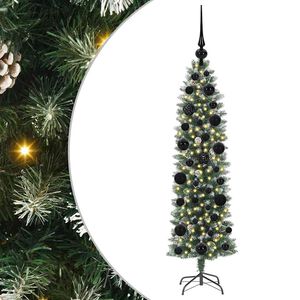 vidaXL Изкуствено Тънко Коледно Дърво Зелен и бял 120 cm