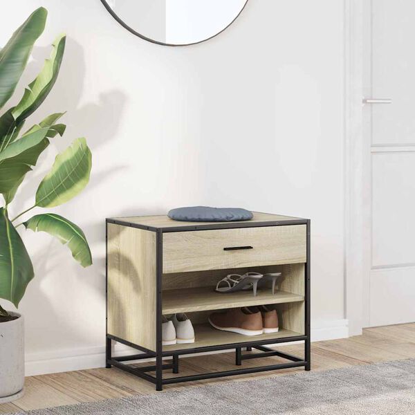 vidaXL Пейка за обувки Sonoma Oak Инженерна дървесина и метал