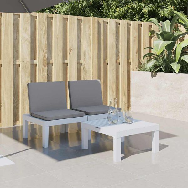 vidaXL Шезлонг с възглавници, бял, PP