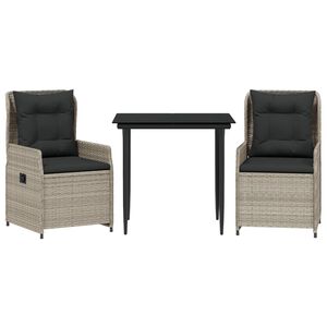 vidaXL Градински трапезен комплект 3 части с възглавници светлосив