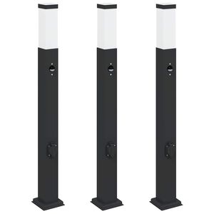 vidaXL Осветителни стълбове с датчик и контакт, 3 бр., 80 см, черни, IP44