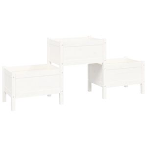 vidaXL Плантер, бял, 178,5x44x75 см, борово дърво масив