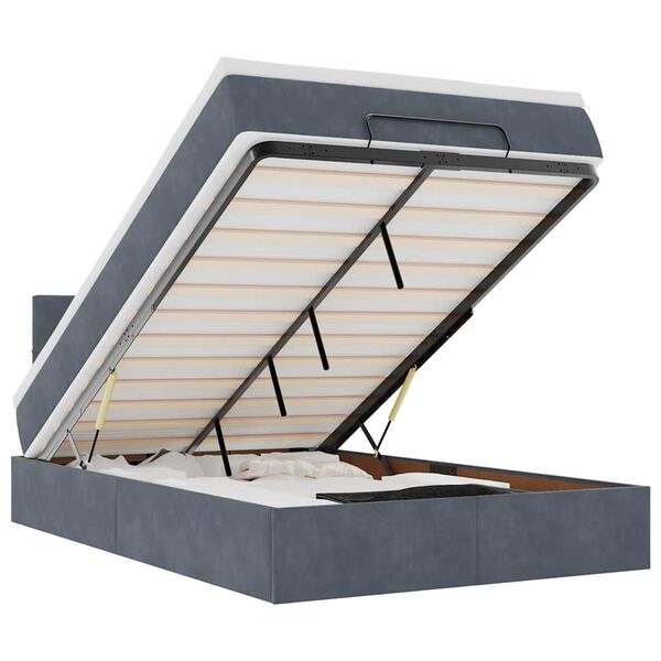 vidaXL Османска легло с матрак и LED, тъмносиво, 120x200 см, кадифе