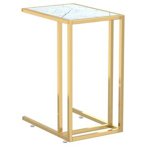 vidaXL Странична маса за компютър, бял мрамор, 50x35x65 см, стъкло