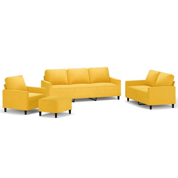 vidaXL Комплект дивани от 4 части с възглавници, жълт, кадифе