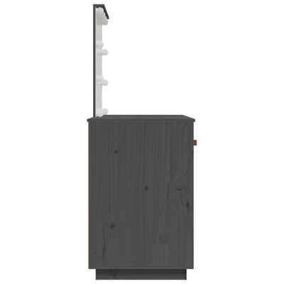 vidaXL Тоалетка с LED, сива, 95x50x133,5 см, борово дърво масив
