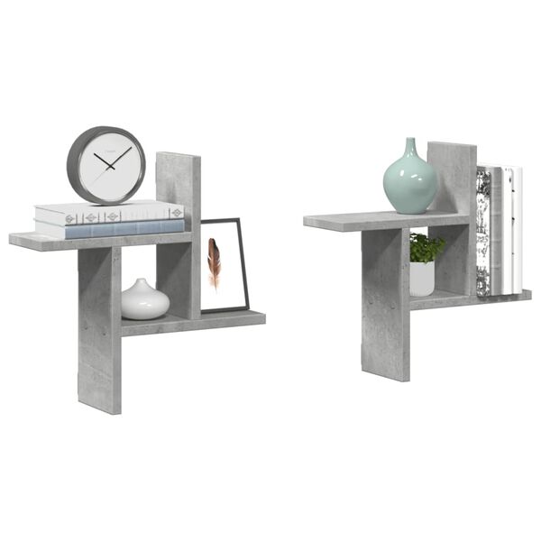 vidaXL Стенни рафтове, 2 бр, бетонно сиви, 38x12x38см, инженерно дърво