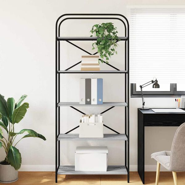 vidaXL Рафт за книги Сив Сонома 80 x 30 x 183 см Инженерно дърво