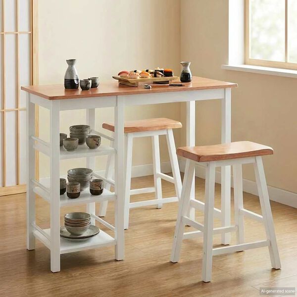 vidaXL Бар комплект, 3 части, МДФ, бял