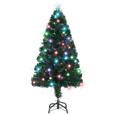 vidaXL Готова осветена коледна елха със стойка 120 см оптично влакно