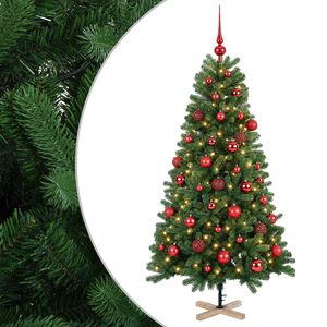 vidaXL Изкуствена коледна елха с топки 120 см 150 LED светодиода