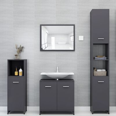 vidaXL Шкаф за баня, сив гланц, 30x30x183,5 см, ПДЧ