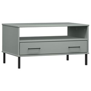 vidaXL Кафе маса с метални крака сива 85x50x45 см масивно дърво OSLO