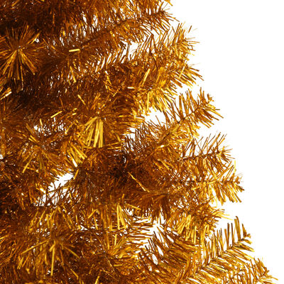 vidaXL Изкуствена половин коледна елха със стойка, златна, 210 см, PET