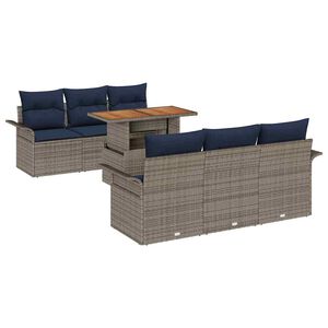 vidaXL Градински Софа Комплект 7 pcs Сив и тъмен син полиратан