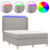vidaXL Боксспринг легло с матрак и LED, светлосиво, 140x200 см, плат