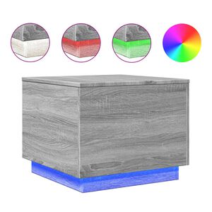 vidaXL Маса за кафе с LED осветление, сив сонома, 50x50x40 см