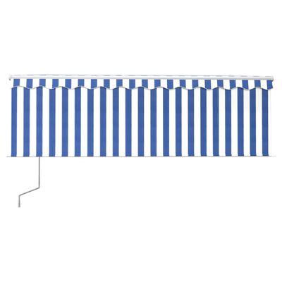 vidaXL Автоматично прибиращ се сенник с щора, 4x3 м, синьо и бяло