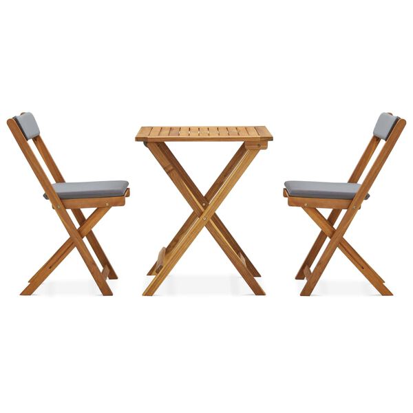 vidaXL Сгъваем бистро комплект от 3 части с възглавници, акация масив