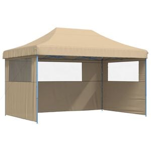 vidaXL Сгъваема парти шатра pop-up с 3 странични стени бежова