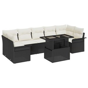 vidaXL Градински Софа Комплект с възглавница 8 pcs Черно Полиратан