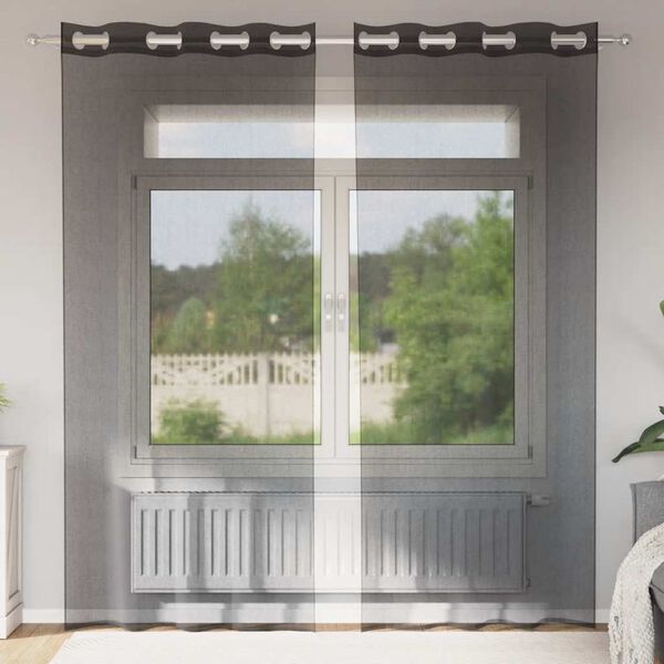 vidaXL Пердета от воал с втулки, 2 бр, черно, 140x245 см