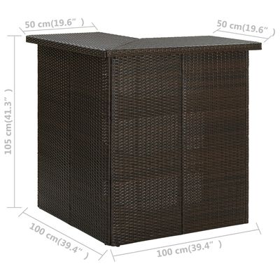 vidaXL Ъглова бар маса, кафява, 100x50x105 см, полиратан