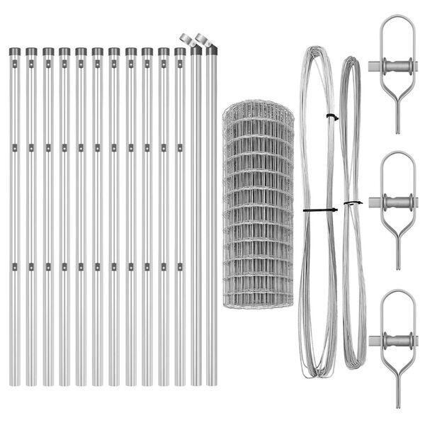 vidaXL Ограда с пост Сребрист 0,6 x 25 м Стомана и PVC