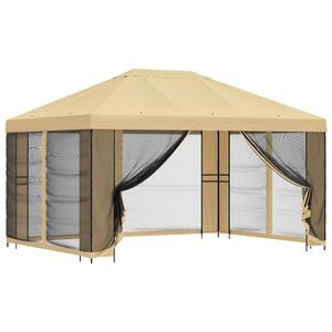 vidaXL Градинска беседка със стени 4 &times; 3 m Кремаво Полиестер и стомана